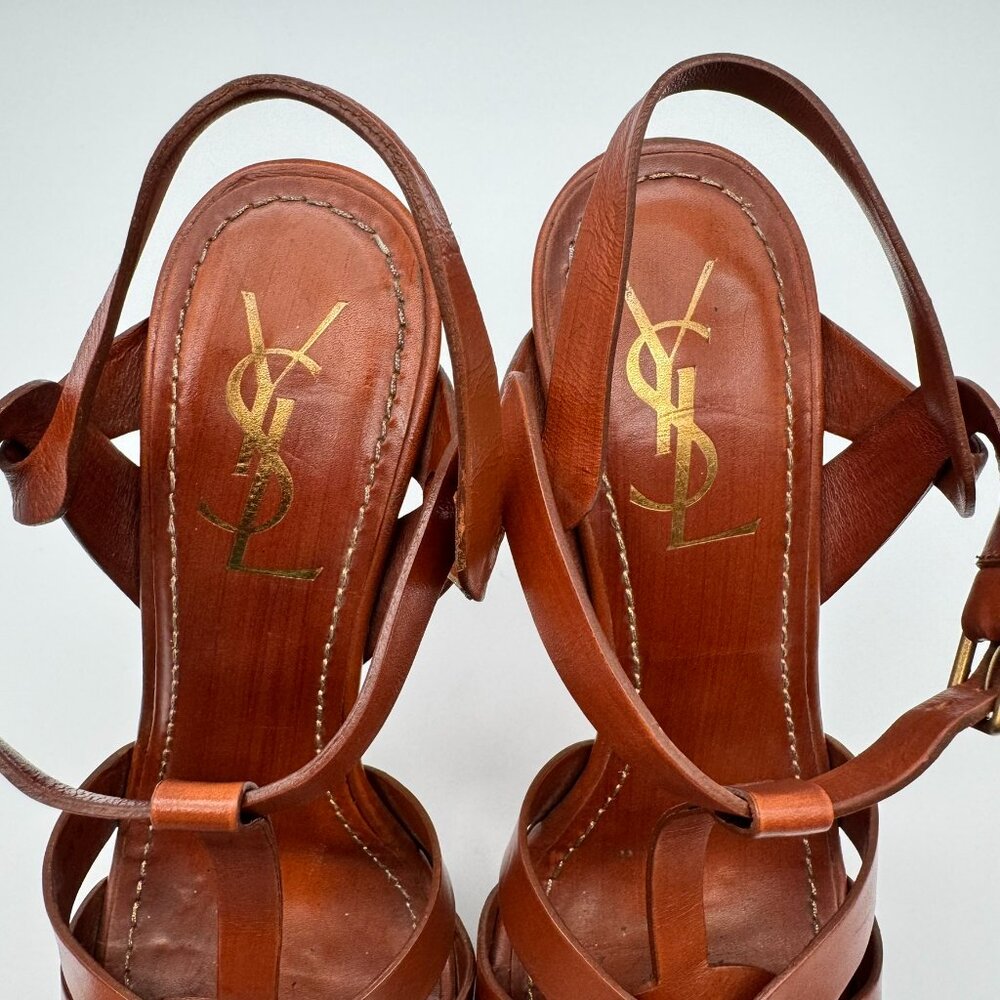 Saint Laurent YSL Tribute Brown Leather Platform Sandals Size 37 US 7 - Picture 7 of 8